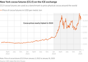 A chart showing cocoa futures prices