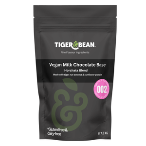 Bag of Vegan milk chocolate base, horchata blend made with tiger nut extract and sunflower protein